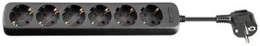 Steckdosenleiste 6-fach Strombuchsen, VDE /CE geprüft, 16A ,schwarz - Kabel 3m