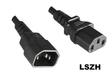 Kaltgerätekabel LSZH , Stecker C13  <> C14  ,  3x1,5 mm² , schwarz -1.5m