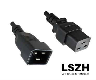 Kaltgerätekabel LSZH , Stecker C19  <>C20 ,1,50mm², 16A  , schwarz - 2.5m