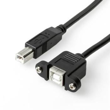 Sonderkonfektion - USB 2.0 Montagekabel UL , USB B Buchse m. Bracket<>USB B Stecker , schwarz - 0,20m