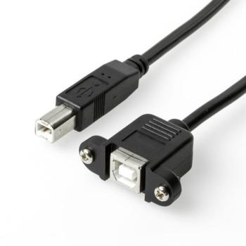 Sonderkonfektion - USB 2.0 Montagekabel UL , USB B Buchse m. Bracket<>USB B Stecker , schwarz - 0,28m