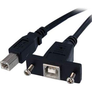 Sonderkonfektion - USB 2.0 Montagekabel UL , USB B Buchse m. Bracket<>USB B Stecker , schwarz - 0.50m