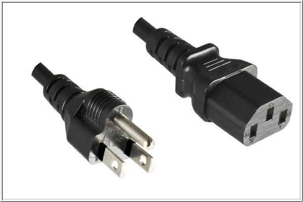 Japan-Netzkabel , Stecker 3pin Typ B   IEC 60320-C13 ,1.25mm², JET ,PSE , schwarz - 2.5m