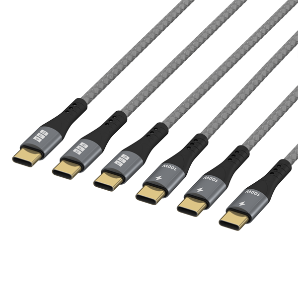 USB Schnellladekabelset, E-Marker, 5A, 100W, PD, USB-C Stecker   USB-C Stecker, space-grau - 0.5/1/2m