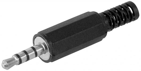 Klinkenstecker - 3,5 mm - stereo Plastikausführung mit Knickschutz, lötbar, 4 Kontakte, schwarz