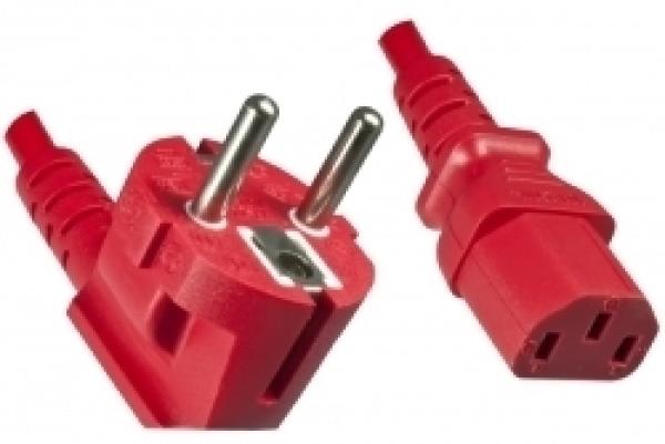 Netzkabel Europa , Stecker CEE7/7  90°   IEC60320-C13 , rot - 1.8m