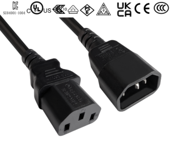 Kaltgerätekabel , Stecker C13  C14 ,3x1mm², VDE ,SAA ,UL,CCC,KTL ,PSE  schwarz - 2m