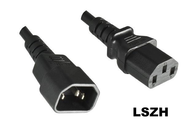 Kaltgerätekabel CBKZH , Stecker C13    C14  , Stecker u. Kabel LSZH , 1mm² , schwarz -1.8m