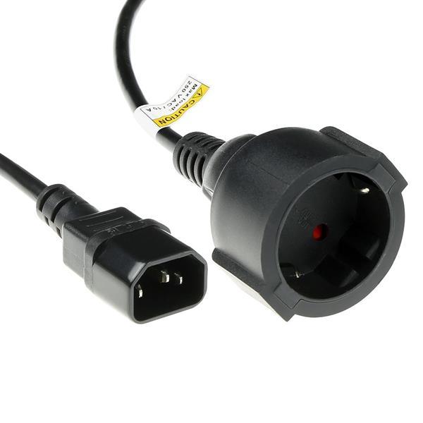 Netz Adapter Kabel , Stecker C14     CEE7/4  für USV (max. 10A),1mm² ,schwarz - 0,60m