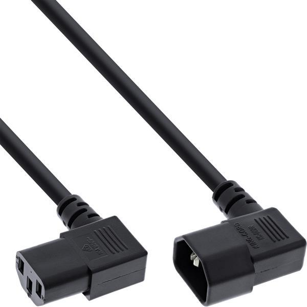 Kaltgeräteverlängerung  , Stecker C13 90 °abgewinkelt   C14  90 ° abgewinkelt , 1mm²,  schwarz - 3m