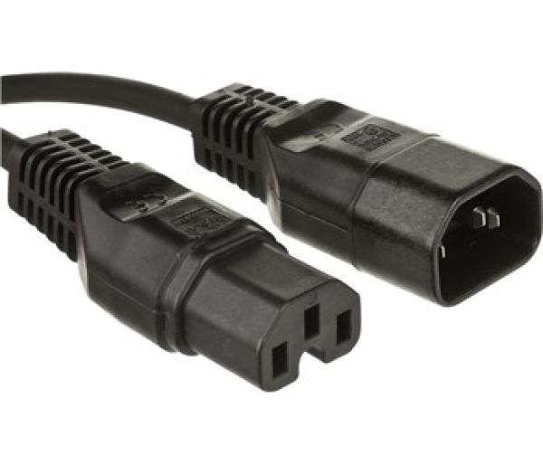 Stromkabel Warmgeräteverlängerung  , Stecker C14   Buchse C15 ,  schwarz - 1.8m