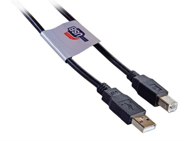 USB2.0 High Quality Kabel AWG28/24 , UL2725 , CU , USB A Stecker   USB B Stecker, schwarz - 1.8m