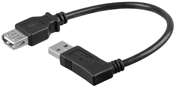USB2.0 Hi-Speed Verlängerungskabel ,USB A Stecker  90°   USB A Buchse , schwarz - 0.15m