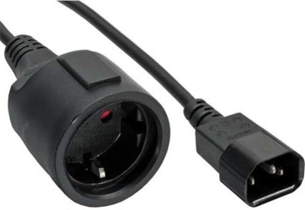 Netz Adapter Kabel  , Stecker C14     CEE7/4  für USV oder einer PDU ( max.10A) , 1mm², schwarz - 2m