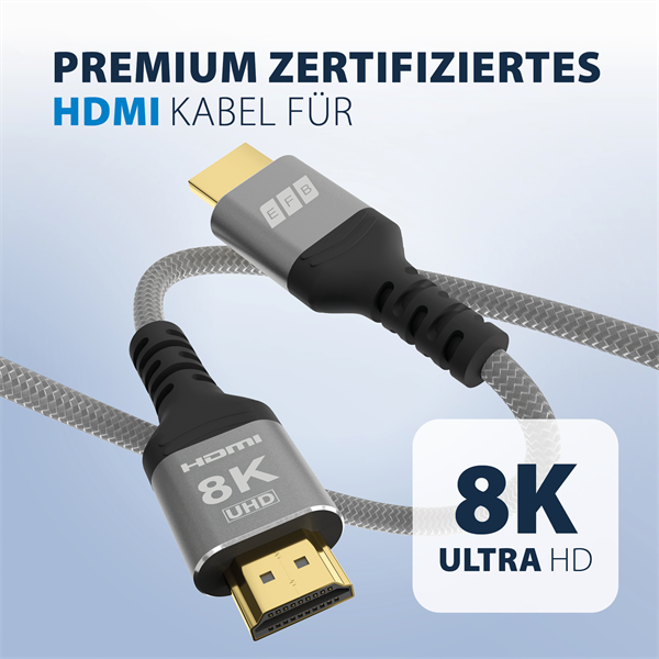 8K@60Hz HDMI Kabel Ultra HighSpeed , Premium zert.,  48 Gbit/s , 2 x HDMI19 Typ A Stecker Alu, space/grau - 3m