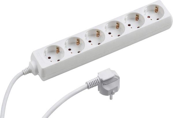 Steckdosenleiste, 6-fach Strombuchsen Schutzkontakt ,1,5 mm² , bis 3500 Watt , weiß - Kabel 10m