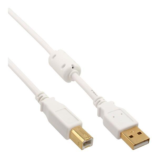 USB2.0 HI-Speed Kabel, USB A an USB B Stecker ,vergoldete Kontakte , 1x Ferritkern , weiß - 2m