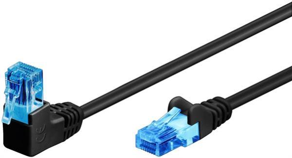Cat.6A U/UTP Patchkabel 10Gbit ,1xRJ45 >1xRJ45 90°gewinkelt , ungeschirmt , LSZH , schwarz  - 2m