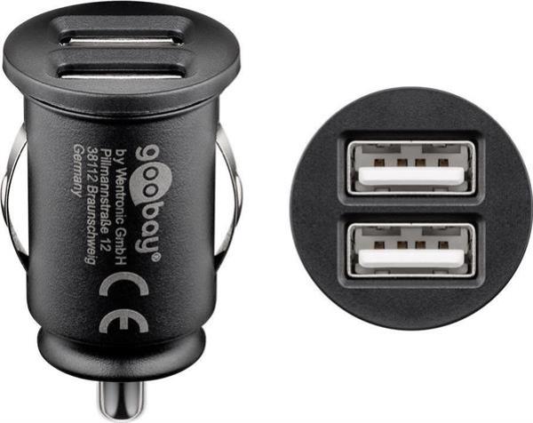 Dual USB-Autoladegerät 12/24V DC > 2xUSB /3A , komp. Stromversorgung A=Apple optimiert , U = Universal , schwarz