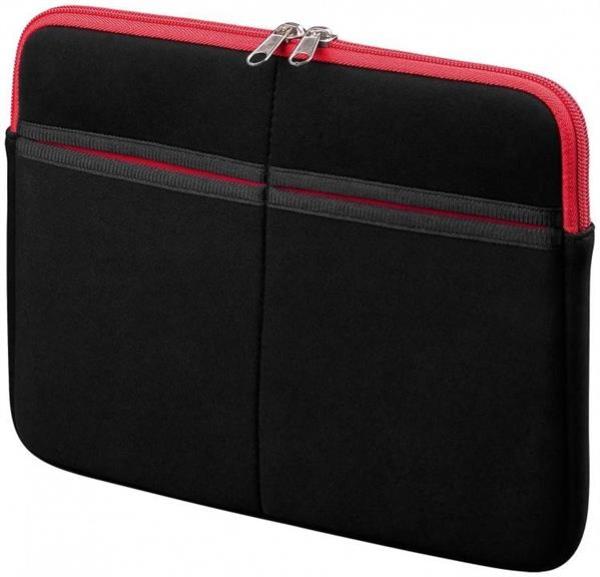 Textilgewebe-Tasche für Tablets bis 10" , extra gPolsterte Schutzhülle mit Reißverschluss , rot / schwarz