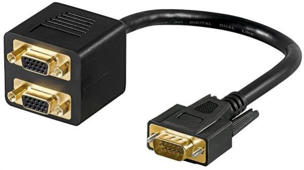 VGA Kabel Adapter  , VGA-Stecker (15-polig) > 2x VGA-Buchse (15-polig) , schwarz - 0.15m