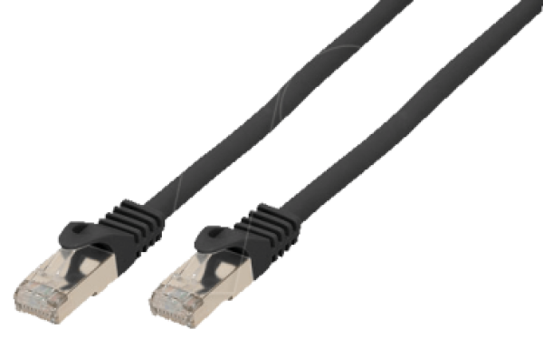 10 GBit Slim-Flachpatchkabel m. CAT.7 Rohkabel  U/FTP, RJ45 / RJ45 , schwarz - 0.25m