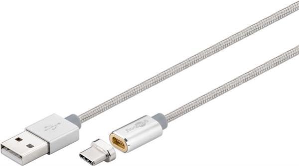Magnetisches USB-C Lade-/Sync-Kabel mit Magnetstecker für Android-Geräte, Silber-Grau, Kabel-1,2m