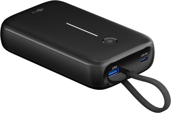 Powerbank 20.000 mAh , 30W , PD und QC , mit integriertem USB-C Kabel , schwarz