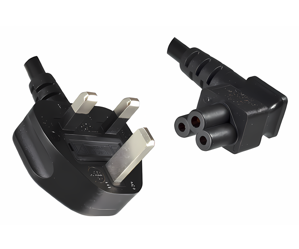 UK /Irland-Netzkabel CB3LUK3M , Stecker G (BS1363)    C5 - 90° ( Kleeblatt) , Sicherung 5A, schwarz - 3m