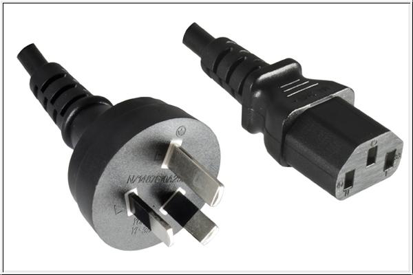 Australien/Neuseeland -Netzkabel, Stecker I (AS/NSZ 3112)  IEC 60320-C13 , 1,00mm², schwarz - 5 m