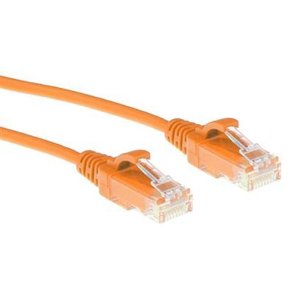 Cat.6e Slim-Patchkabel Kdm-3,8mm  U/UTP Snag-less , AWG28 LSZH , mit RJ45 Steckern , orange - 1m