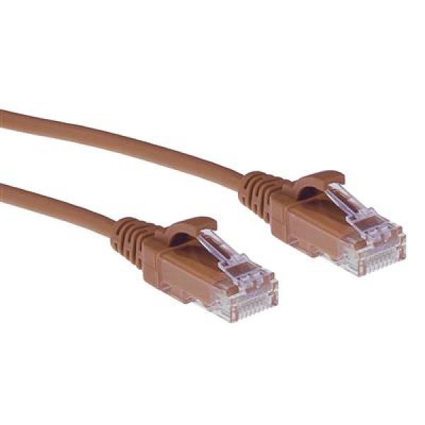 Cat.6e Slim-Patchkabel Kdm-3,8mm  U/UTP Snag-less , AWG28 LSZH , mit RJ45 Steckern , braun - 1m