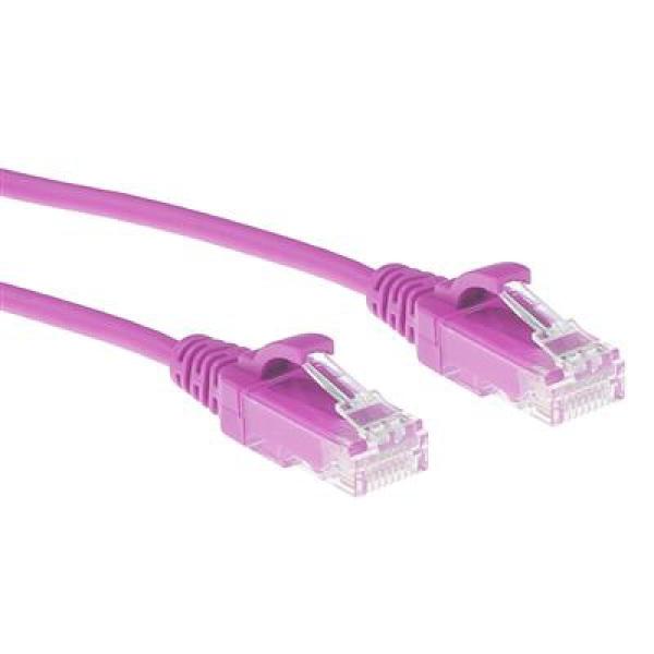 Cat.6e Slim-Patchkabel Kdm-3,8mm  U/UTP Snag-less , AWG28 LSZH , mit RJ45 Steckern , lila - 1m