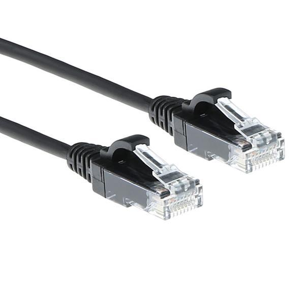 Cat.6e Slim-Patchkabel Kdm-3,8mm  U/UTP Snag-less , AWG28 LSZH , mit RJ45 Steckern , schwarz - 1m