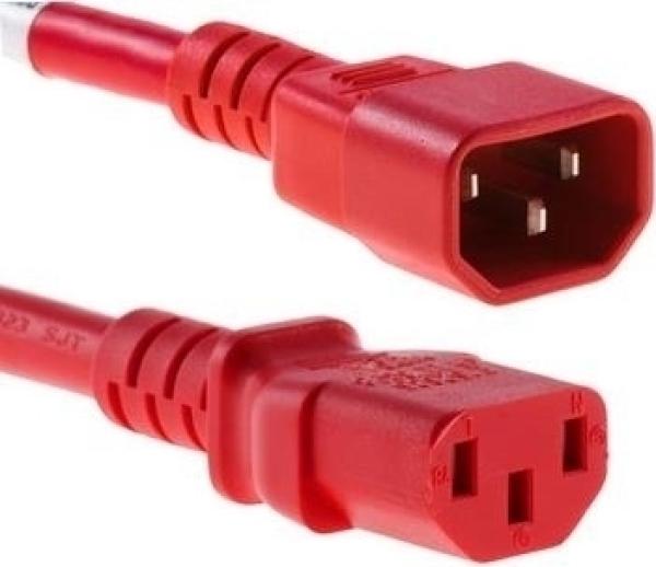Kaltgerätekabel , Stecker  IEC-60320 C13    IEC-60320 C14  , rot - 1m