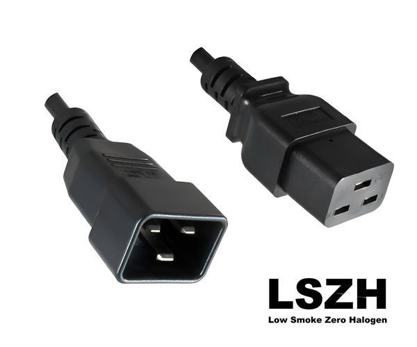 Kaltgerätekabel LSZH , Stecker C19   C20 ,1,50mm², 16A  , schwarz - 2.5m