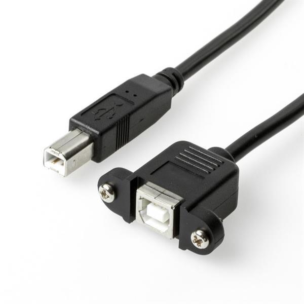 Sonderkonfektion - USB 2.0 Montagekabel UL , USB B Buchse m. Bracket USB B Stecker , schwarz - 0,20m